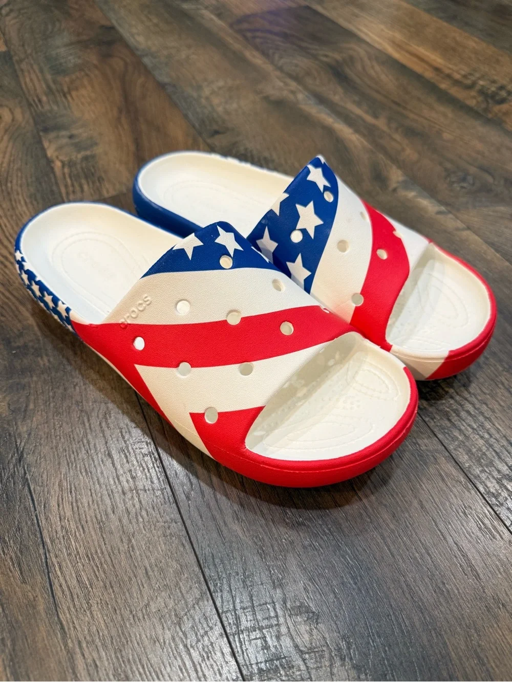 CROCS Kids' Red White & Blue Star Slide Sandals